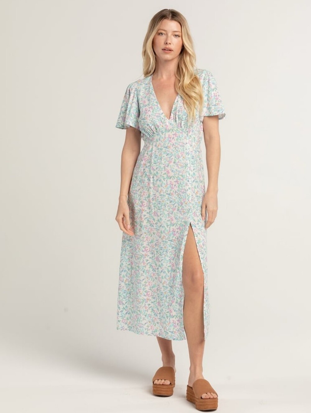 Billabong Jet Set Pink & Blue Pastel Floral Maxi Dress, Size Small